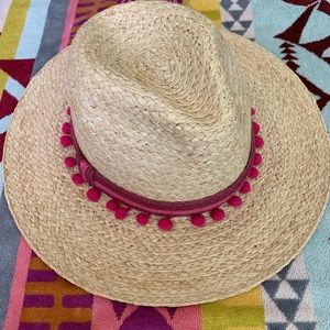 Straw fedora with Pom poms